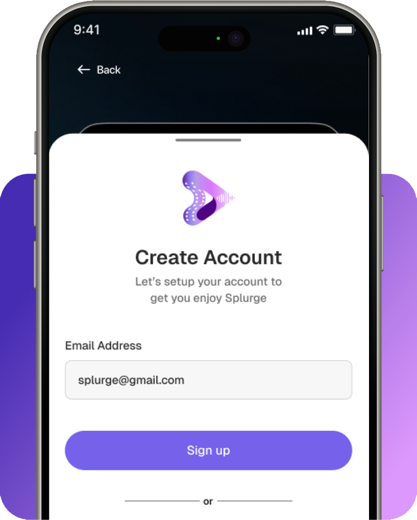 Splurge app — Create Account screen